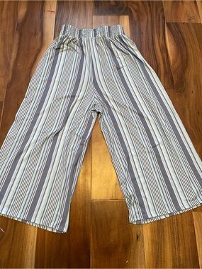 Striped Wide-Leg Pull-On Pants in Blue and White